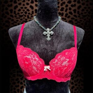Vintage VS Pink dream angels y2k hot pink lace push up bra